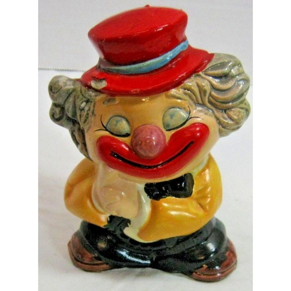Vintage Chalk Ware Coin Bank Circus Clown Figurine Top Hat Clown Bank 1960-1970